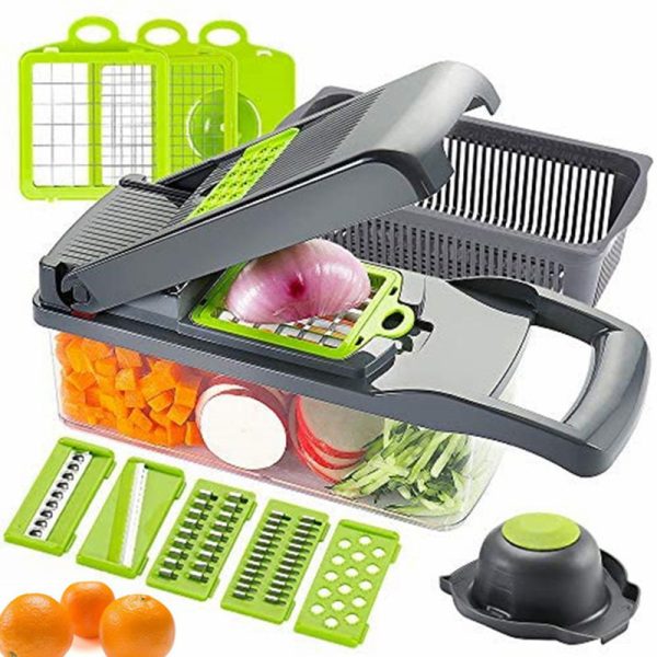 Multifunctional Vegetable Slicer & Cutter with Basket – All-in-One Shredder & Grater